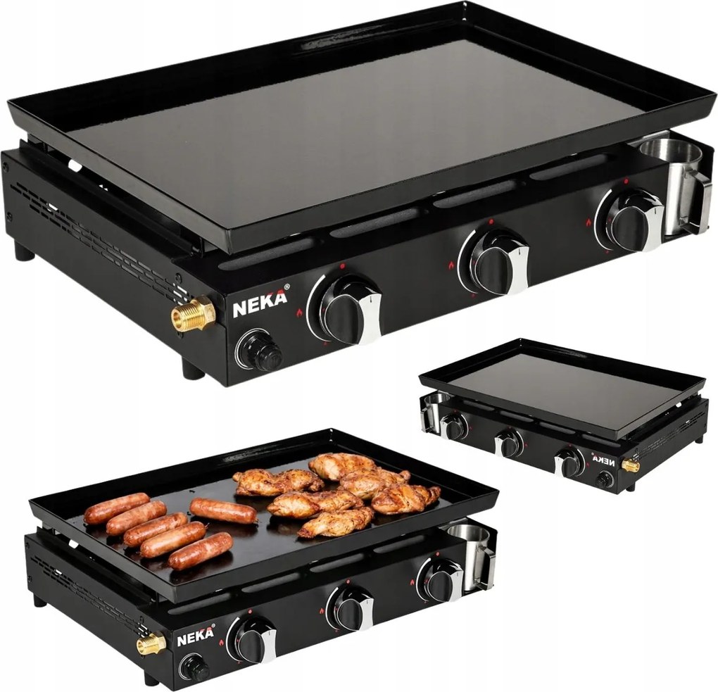 Gázgrill Hordozható Turisztikai 3 Égős Tűzhely Fekete Piknik Bögre