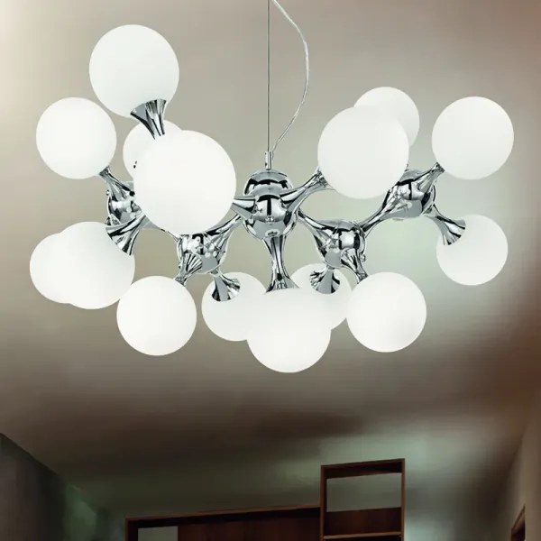 Ideal Lux - NODI kábeles csillár 15xE14/28W/230V, Ø 105 cm, fényes króm/fehér