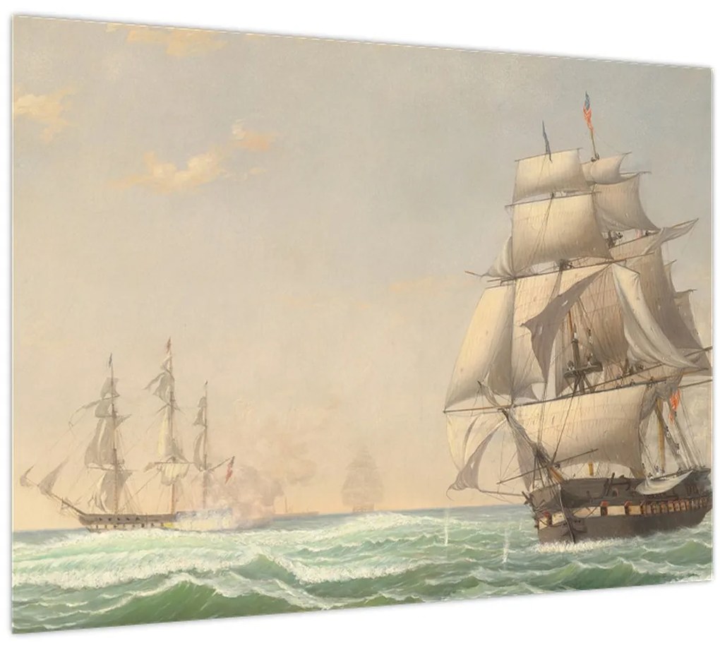 Üveg kép - Fitz Henry Lane, The United States Frigate President Engaging the British Squadron, reprodukciók (70x50 cm)