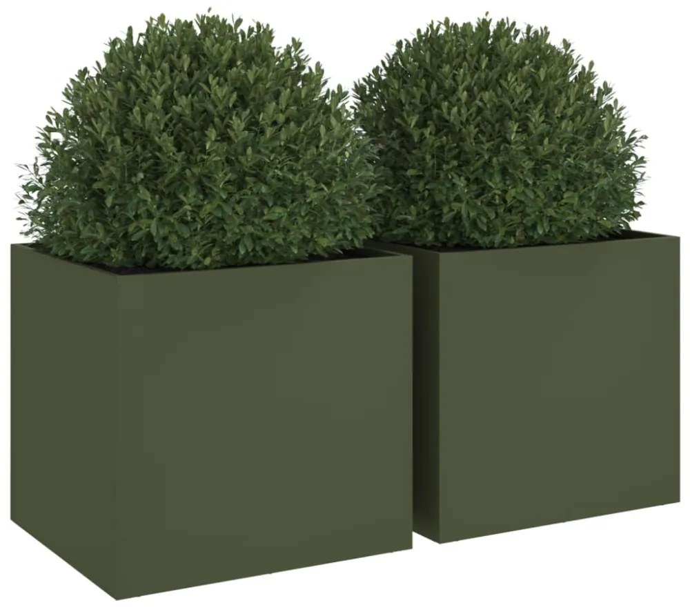 vidaXL 2 db olívazöld acél növénytartó 49 x 47 x 46 cm