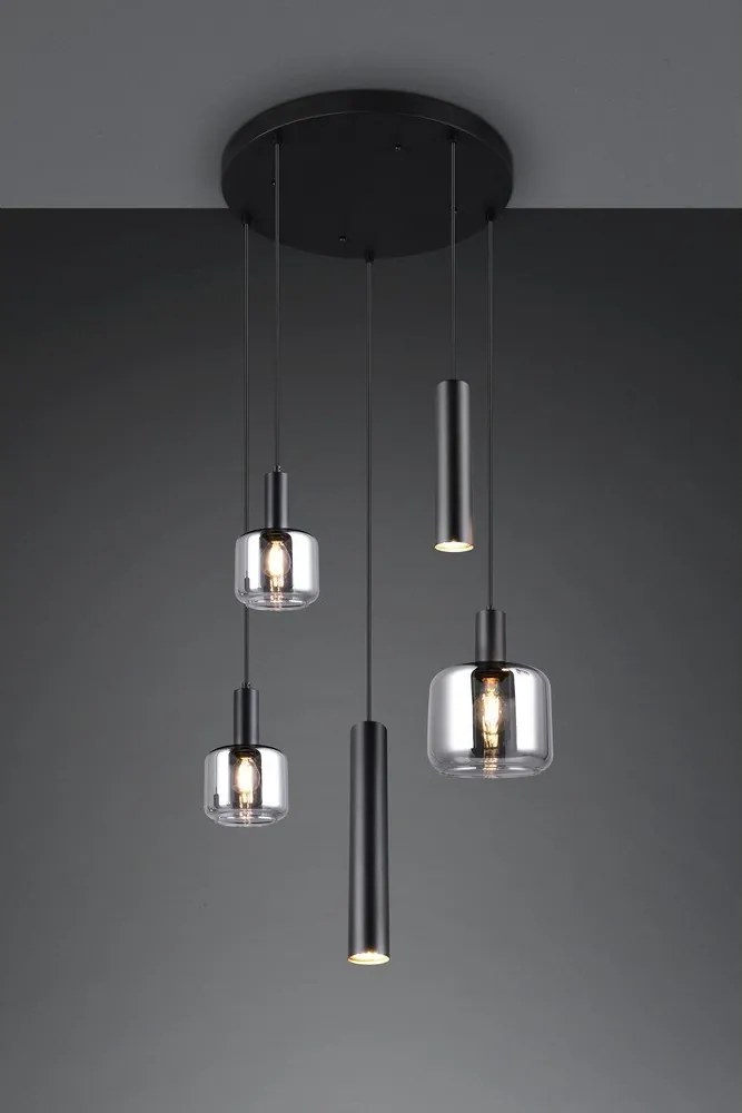 Fekete függőlámpa fém-üveg búrával ø 40 cm Mataro – Trio