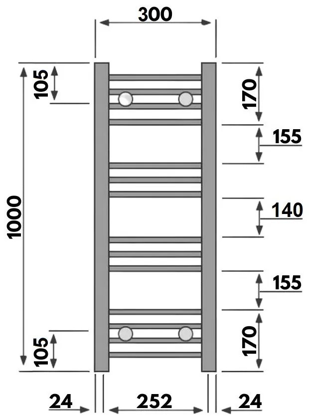 Fekete 300x1000mm törölközőszárítós fürdőszobai radiátor Welland Lux | Készletről | Gyors kiszállítással