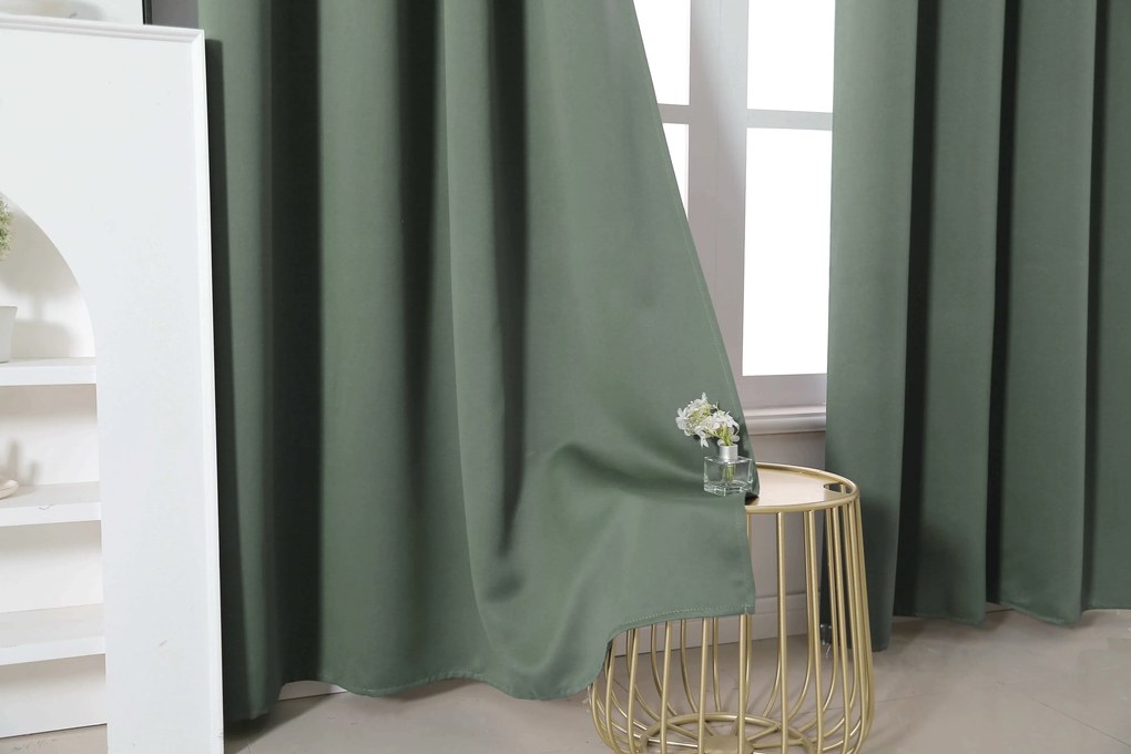 Szürkészöld függöny OXFORD 140x250 cm Felfüggesztés: Fém gyűrűk