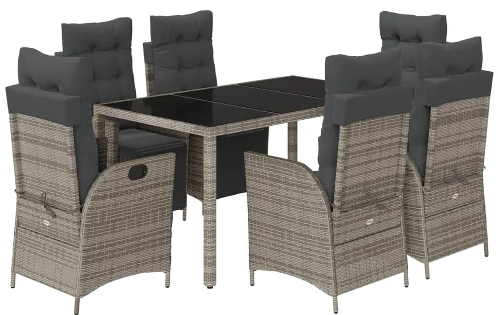 7 részes szürke polyrattan kerti étkezőgarnitúra párnával