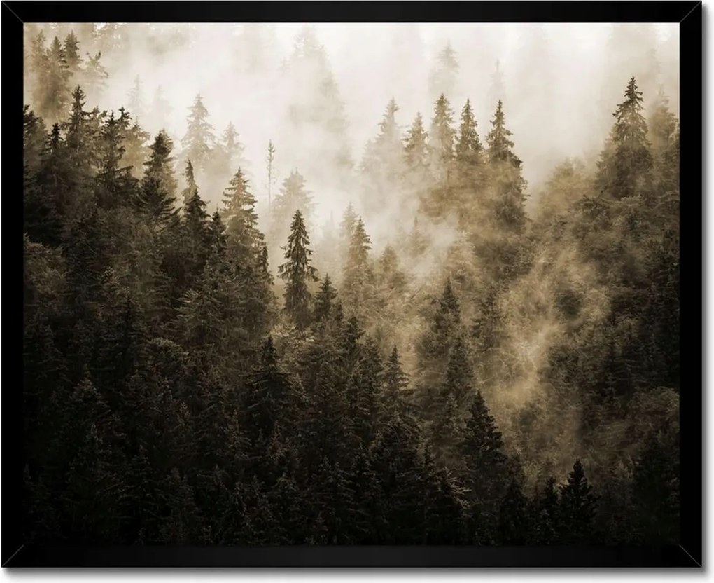 Poszter fekete keretben 50x40 Tájkép Szépia Hegyek Köd