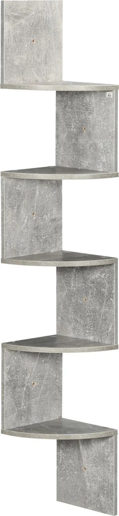 HOMCOM Cikk-cakk Formájú Fali Sarok Tároló Polc 20L x 20W x 126H cm 5 Szintes Fa Szürke | Aosom