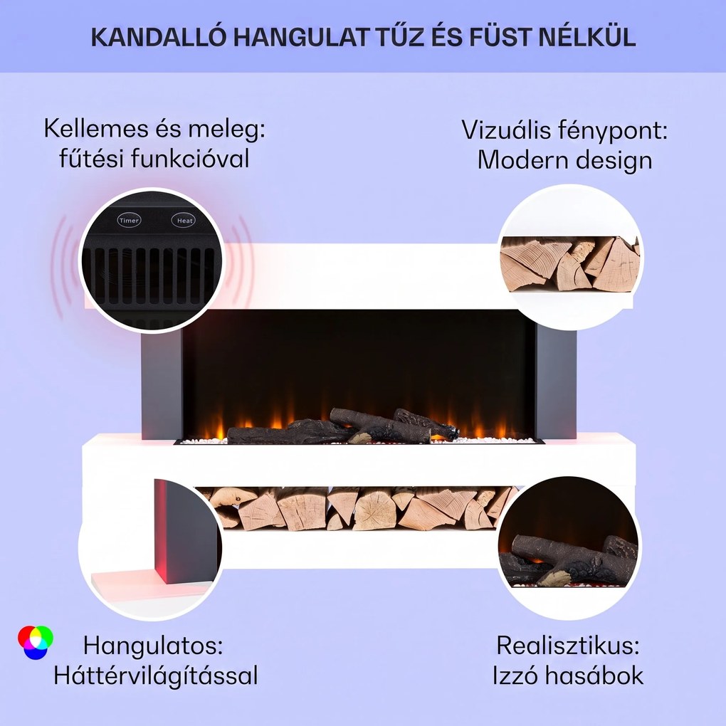 Klarstein Studio Light & Fire 3 Smart, kandalló, 1000/2000 W, MDF, WiFi Control