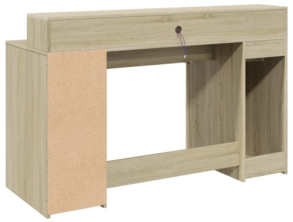 sonoma tölgy színű szerelt fa íróasztal LED-ekkel 140x55x91 cm