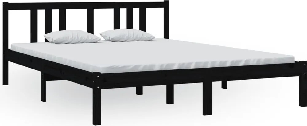 vidaXL King Size fekete tömör fa ágykeret 150 x 200 cm