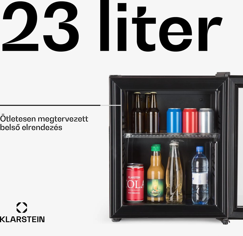 Klarstein Brooklyn 24, mini hűtőszekrény, üvegajtó, LED világítás, polcok