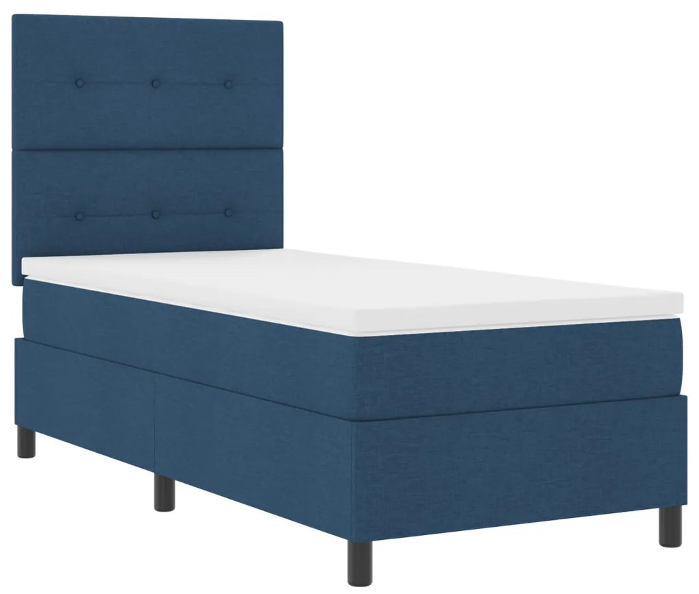 Box Spring Ágy Matraccal Kék Egyszemélyes Szövet