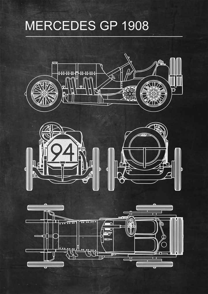 Poszter Mercedes Gp 1908 Retro Patent Poster