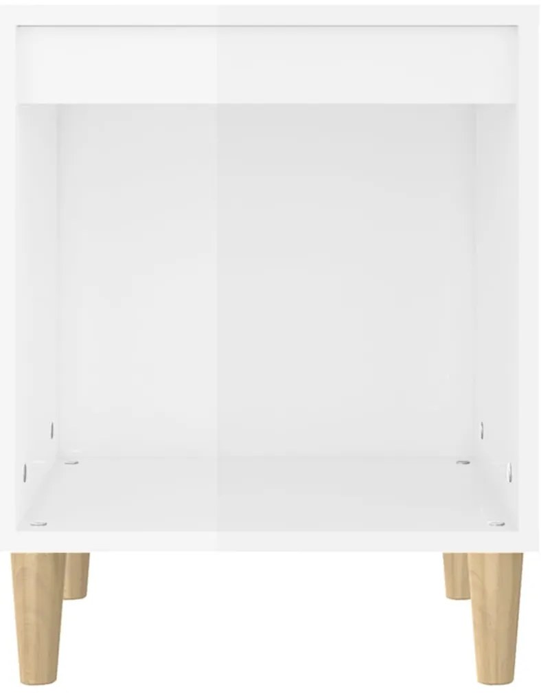 Magasfényű fehér szerelt fa éjjeliszekrény 40x35x50 cm