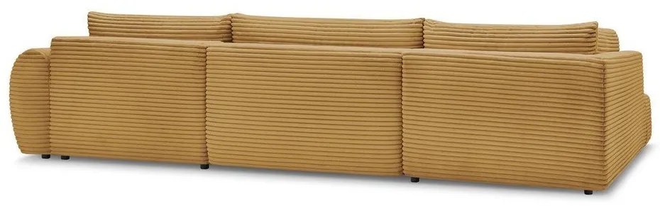 Mustársárga kordbársony kinyitható-tárolóhelyes sarokkanapé (bal oldali-U alakú) Lucien – Bobochic Paris
