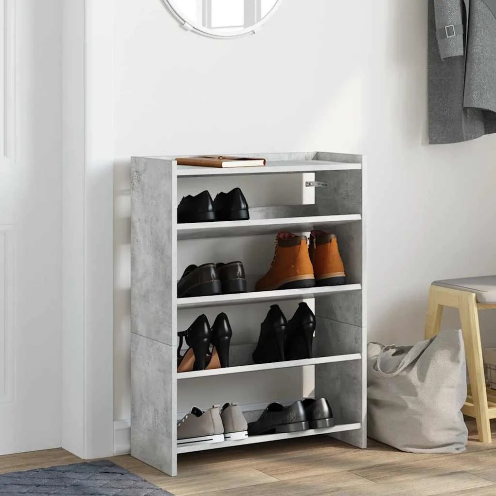 betonszürke szerelt fa cipőtartó 60x25x81 cm