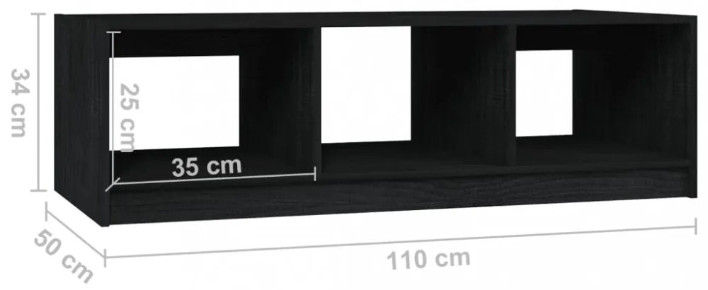 fekete tömör fenyőfa dohányzóasztal 110 x 50 x 34 cm