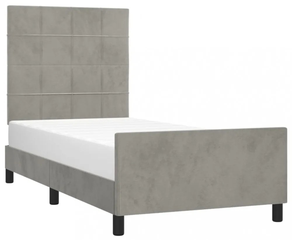 világosszürke bársony ágykeret matrac nélkül 90x200 cm