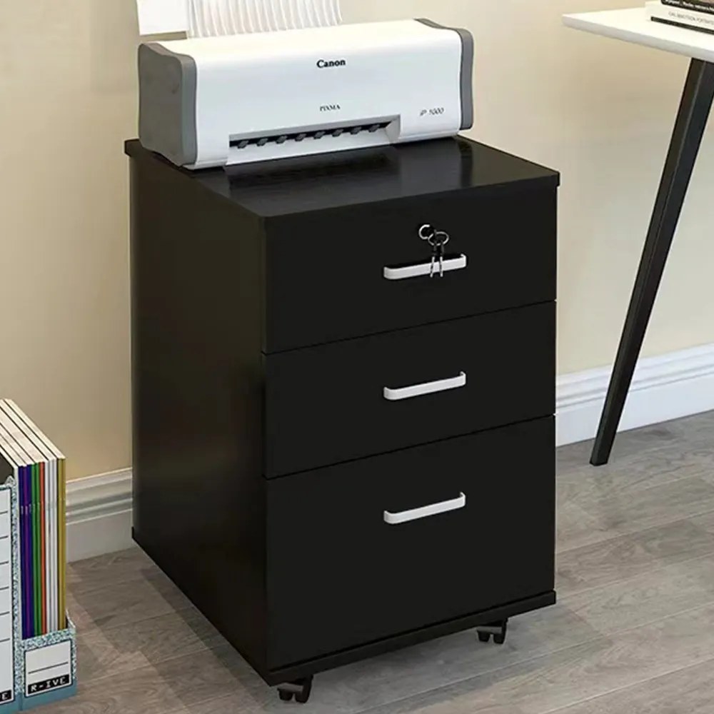 Fiókos zárható szekrény guruló konténer 56 x 36 x 40 cm BC FUR-1602-Black