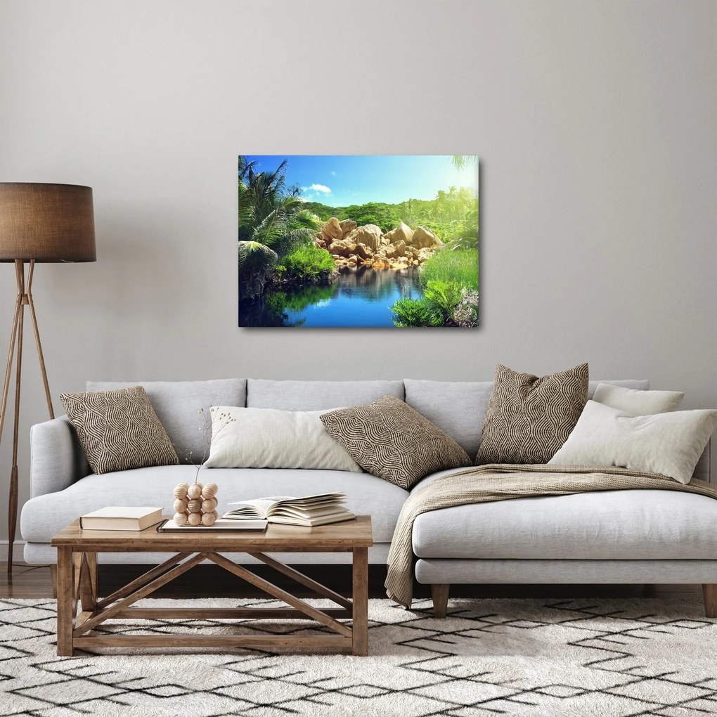 A tó képe a Seychelle-szigetek dzsungelében (70x50 cm)