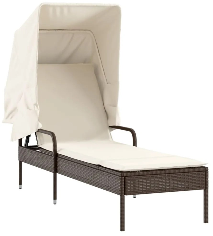 barna polyrattan napozóágy tetővel