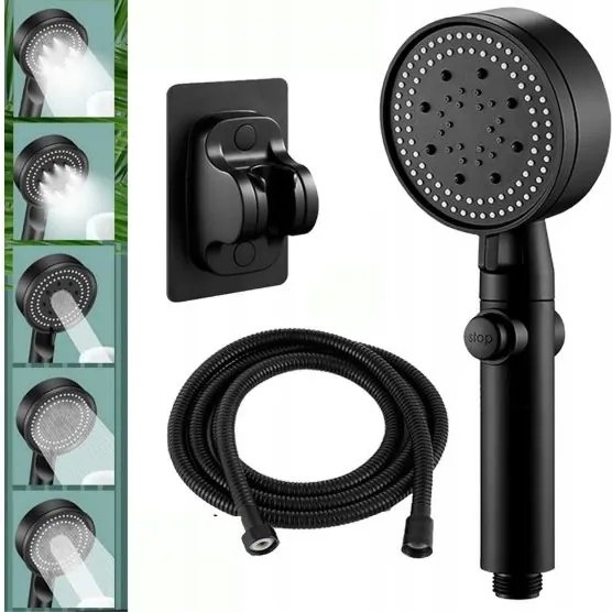 Zuhanyszett Fekete Zuhanyfej Zuhany Tömlő Tartó 5 Funkció