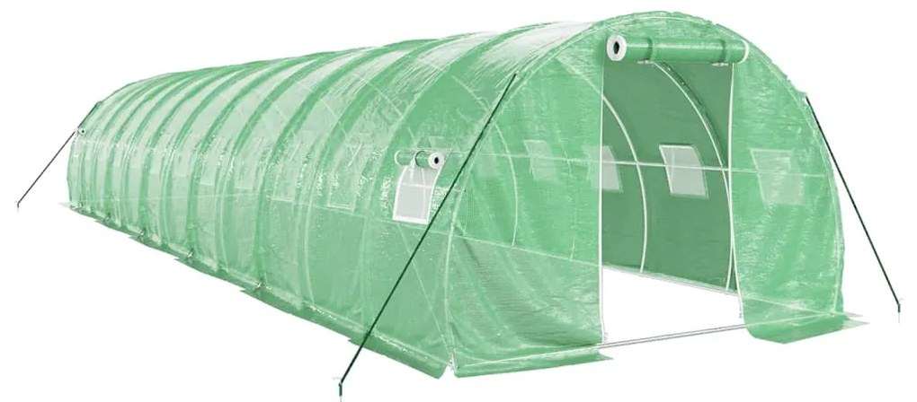 zöld acélvázas melegház 36 m² 12 x 3 x 2 m