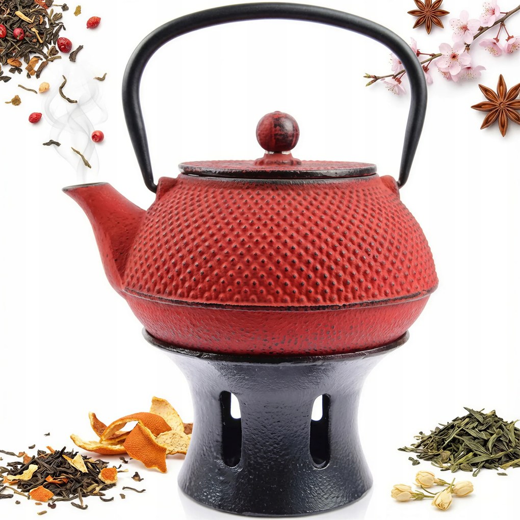 Vízforraló 0,8L Teáskanna Öntöttvas Teafőző Szűrő Szett +melegítő