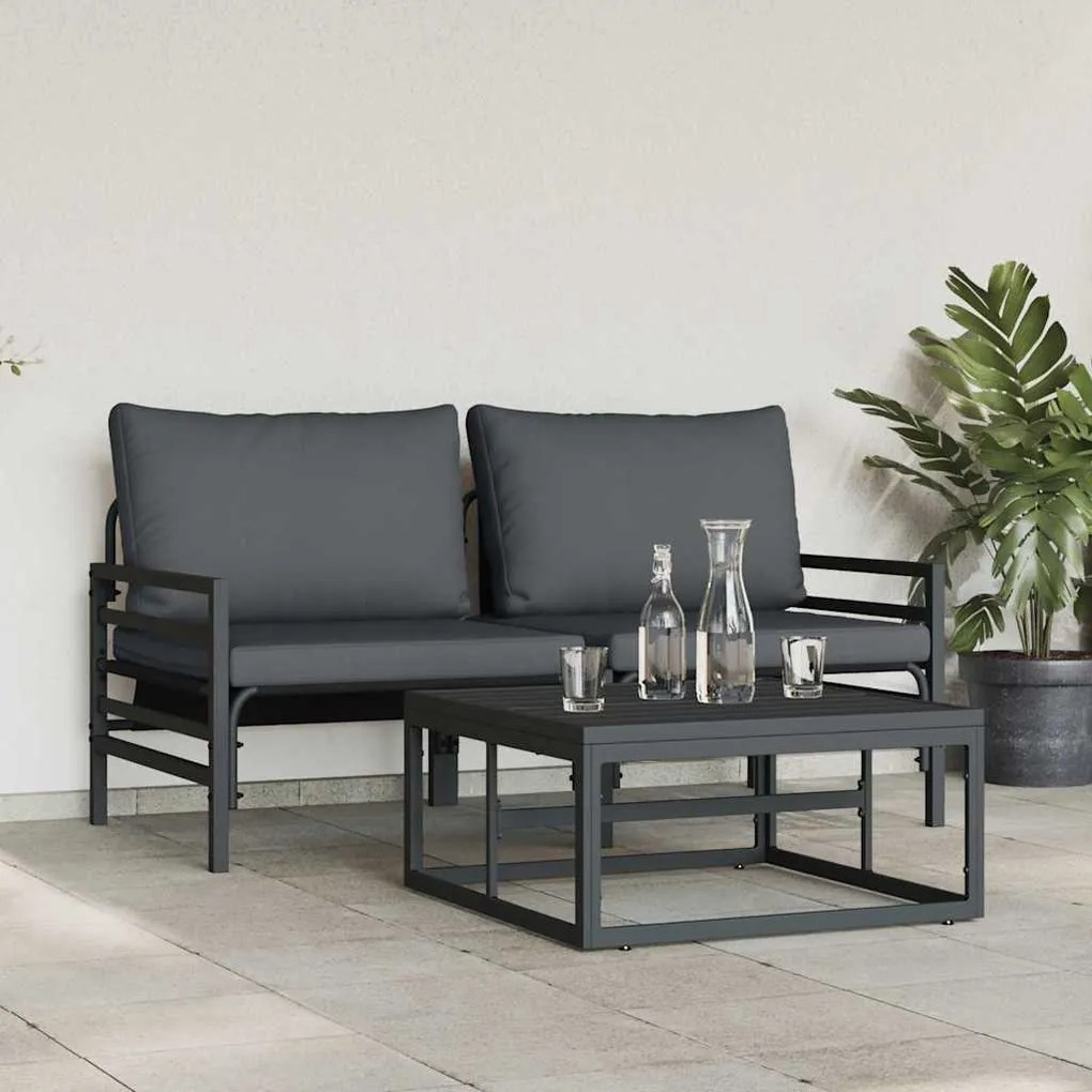 Kerti Kanapé Szett 3 pcs Antracitszürke Acél