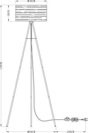 Globo 15342S Állólámpa fém fekete, műanyag fekete, arany színű, lábpedálos kapcsoló a kábelen, ø: 690mm, M: 1530mm, kábel hossza 1800mm, 1x E27 40W 230V izzó nélkül