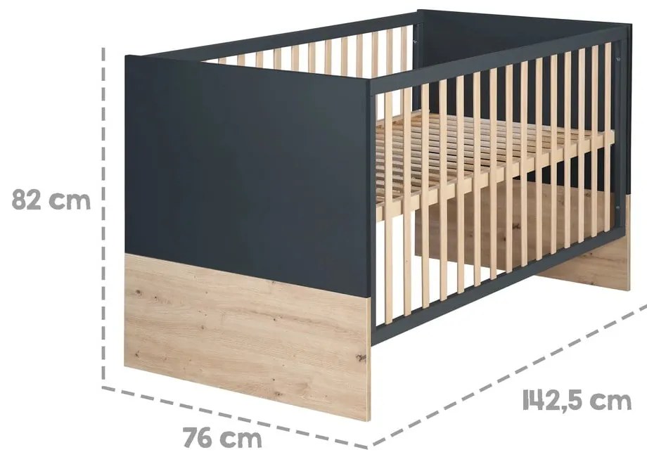 Sötétszürke-natúr színű babaágy 70x140 cm Lenn – Roba