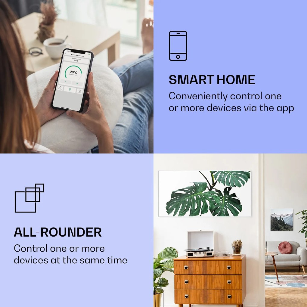 Klarstein Wonderwall Air Art Smart, infravörös hősugárzó, 120 x 60 cm, 700 W, zöld levél