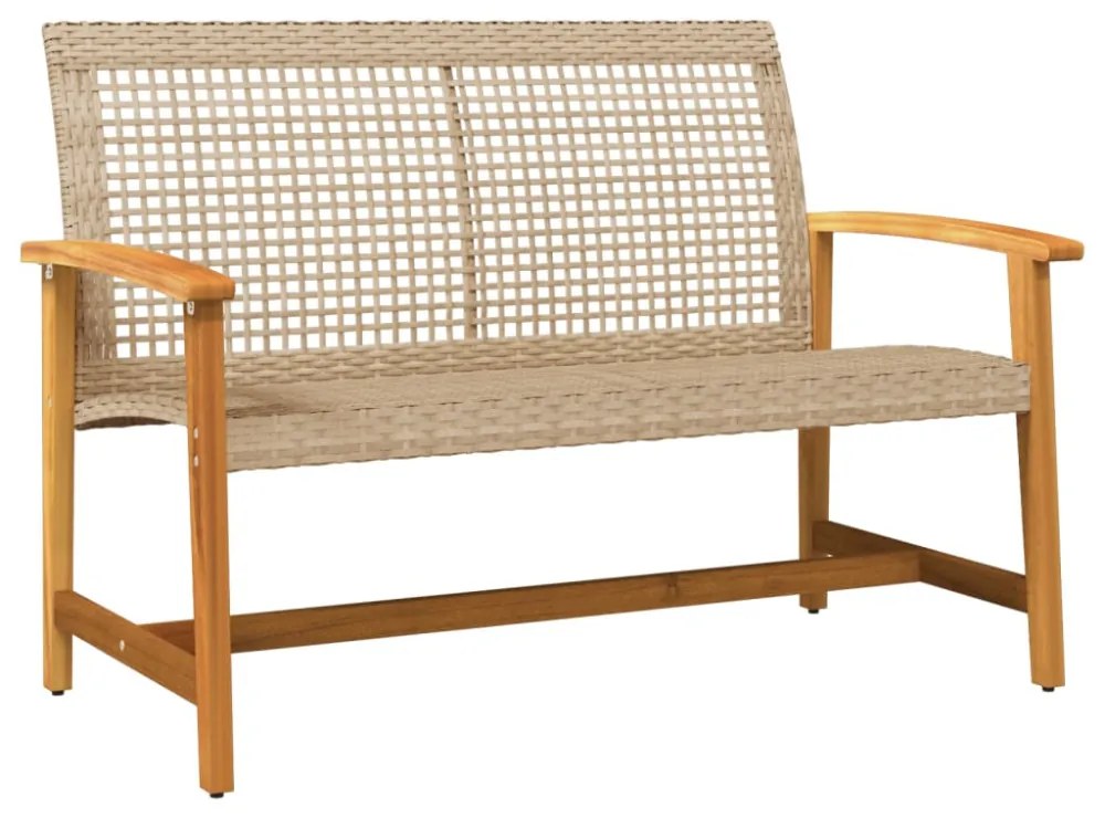 bézs polyrattan és akácfa kerti pad 112 cm