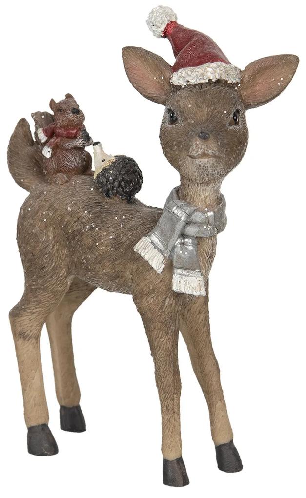 Mikulássapkás őzike sünivel mókussal karácsonyi nosztalgikus dekoráció figura