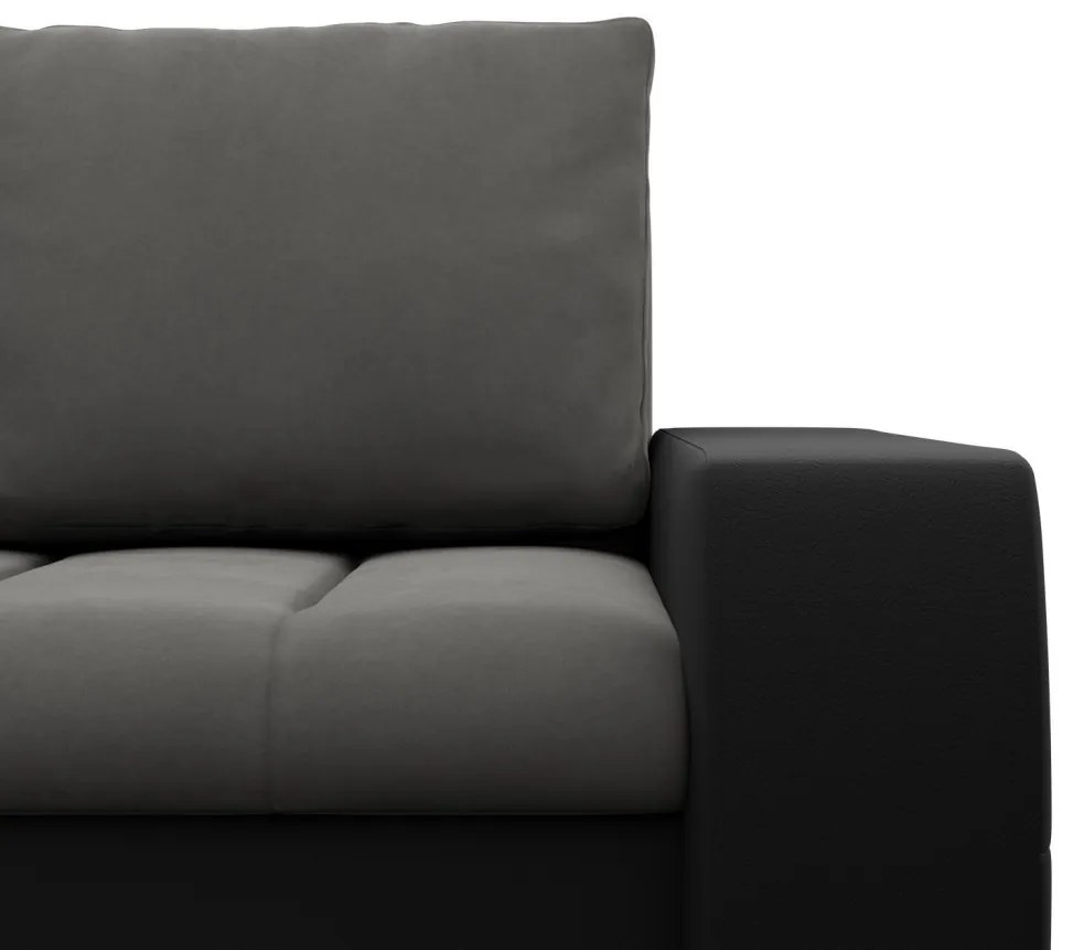 Toronto sarokkanapé, 2 ágyneműtartóval, bársony + műbőr, baloldali, szürke - fekete