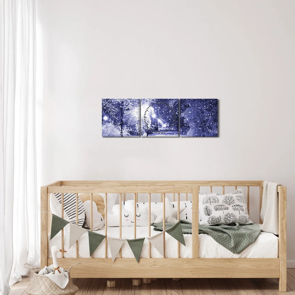Kép - varázslatos téli éjszaka (órával) (90x30 cm)