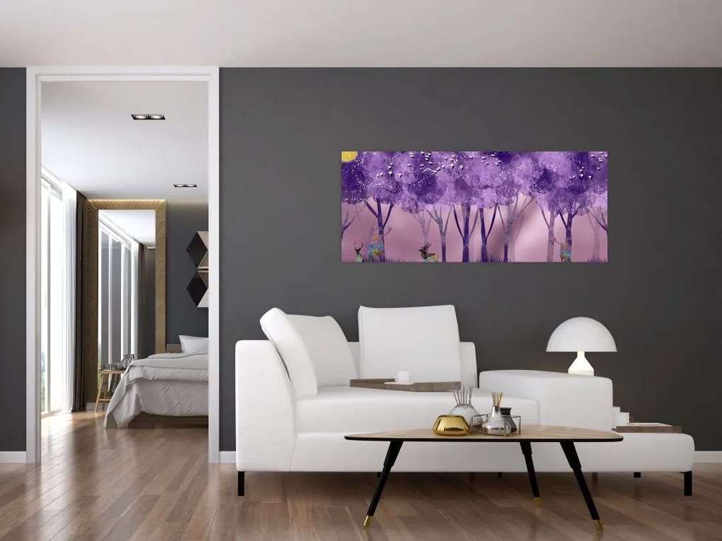 Kép - Szarvasok egy varázslatos erdőben (120x50 cm)