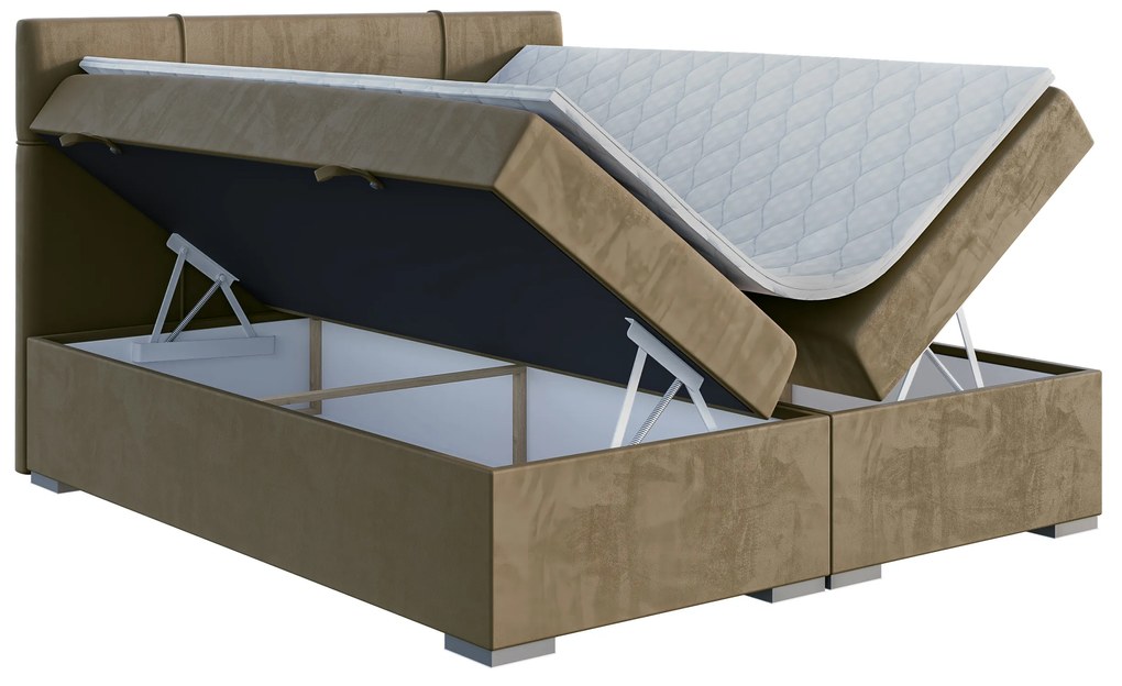 Franciaágy Boxspring 140 cm Gal (sötétbézs) (matraccal és tárolóhellyel). 1043370