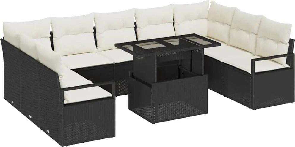 vidaXL Kerti Kanapé Szett tárolóval 10 pcs Fekete Poli rattan