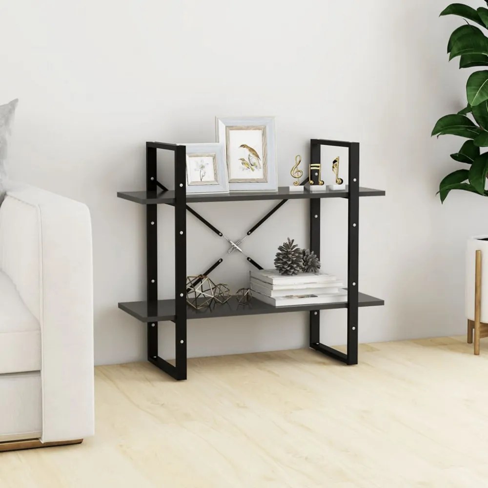 2-szintes szürke szerelt fa könyvszekrény 80 x 30 x 70 cm