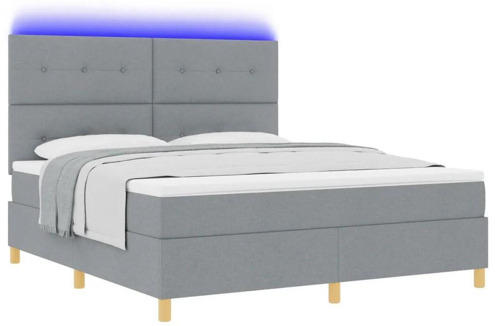 Boxspring ágy matraccal és LED világítással, világosszürke 180x200 cm Szövet