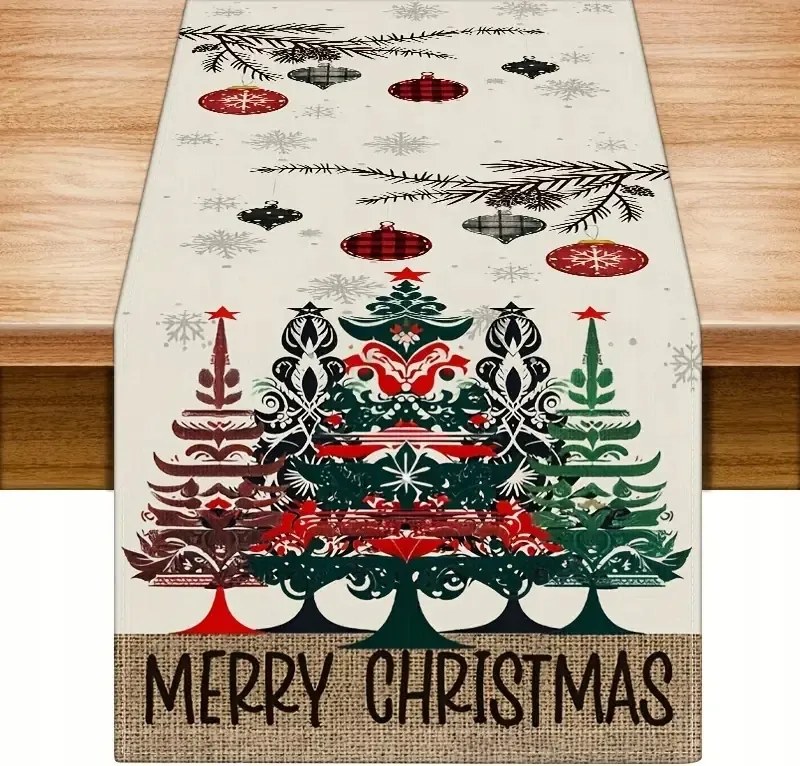 Karácsonyi Asztalterítő 33x274 Karácsonyfák És Gömbök