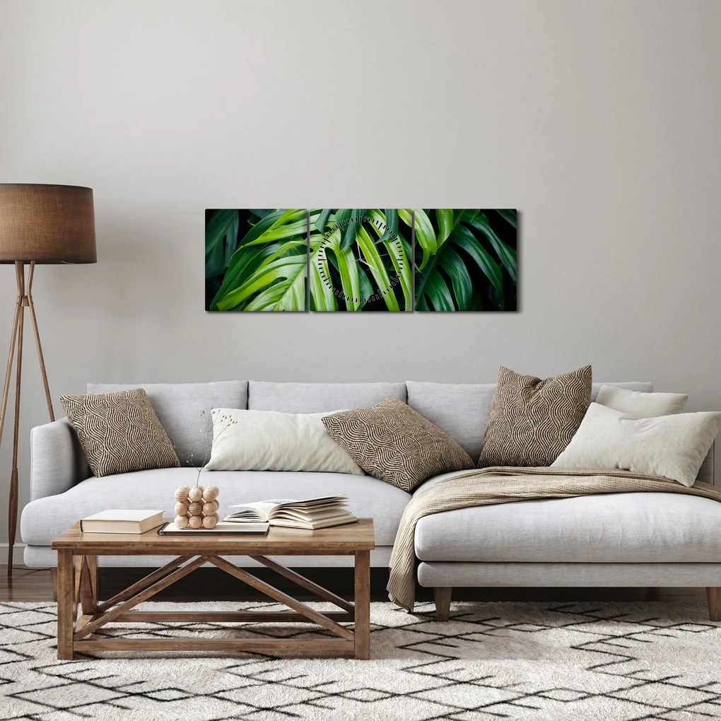 Kép - trópusi levelek (órával) (90x30 cm)