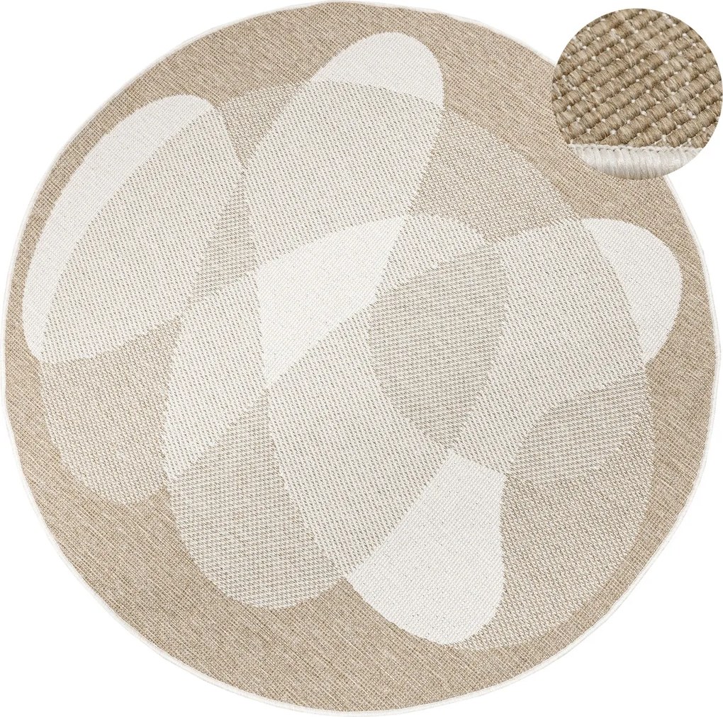 Kerek Szőnyeg Kétoldalas Bézs Kültéri Erkélyre Sizal Brussels átm. 140 cm