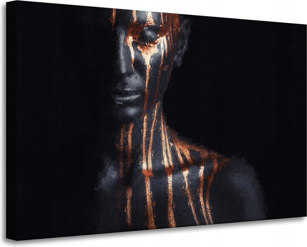Vászonkép Fekete Nő Barna Csíkos Művészet 90x60 cm