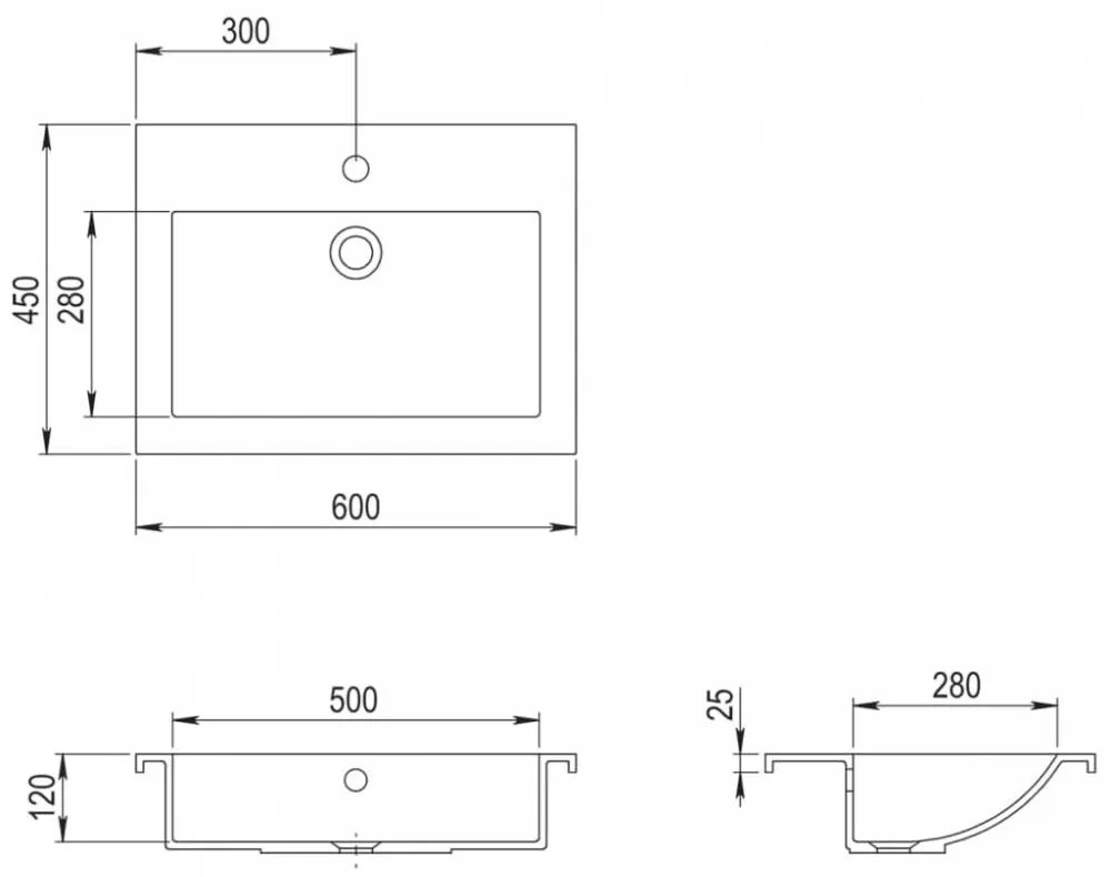 Fekete gránit mosdókagyló 600 x 450 x 120 mm