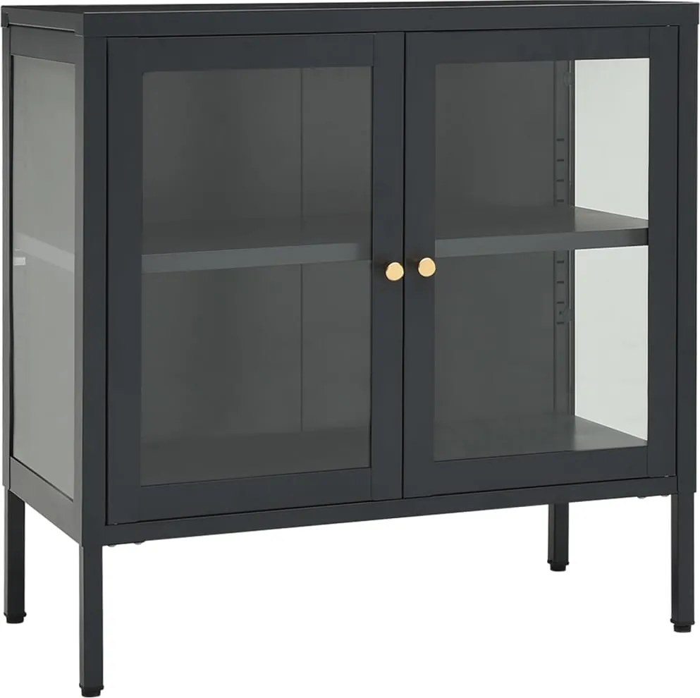 vidaXL antracitszürke acél és üveg tálalószekrény 70 x 35 x 70 cm