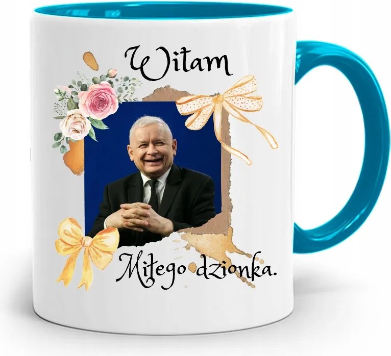 Kék Vicces Bögre Jaroslaw Kaczynski fényképes nyomattal