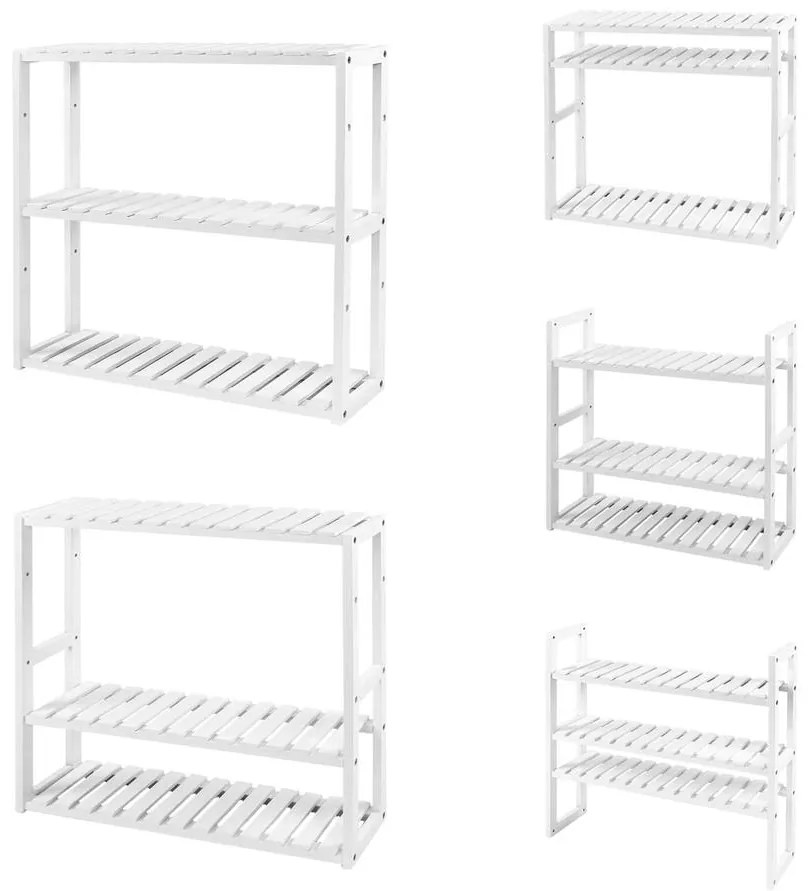 Bambusz polc, állítható magasságú 3 szintes polc 60 x 15 x 54 cm, fehér