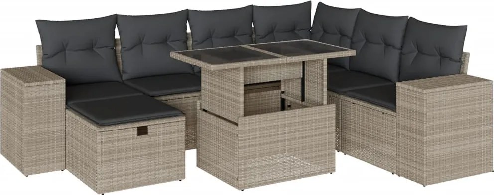 vidaXL 8 részes világosszürke polyrattan kerti ülőgarnitúra párnával