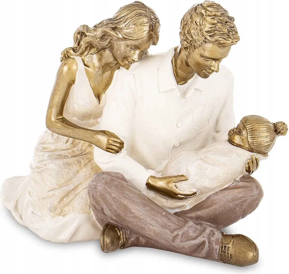 Családi Figura Gyerekkel Arany Krémszínű Barna 11x15cm Pár